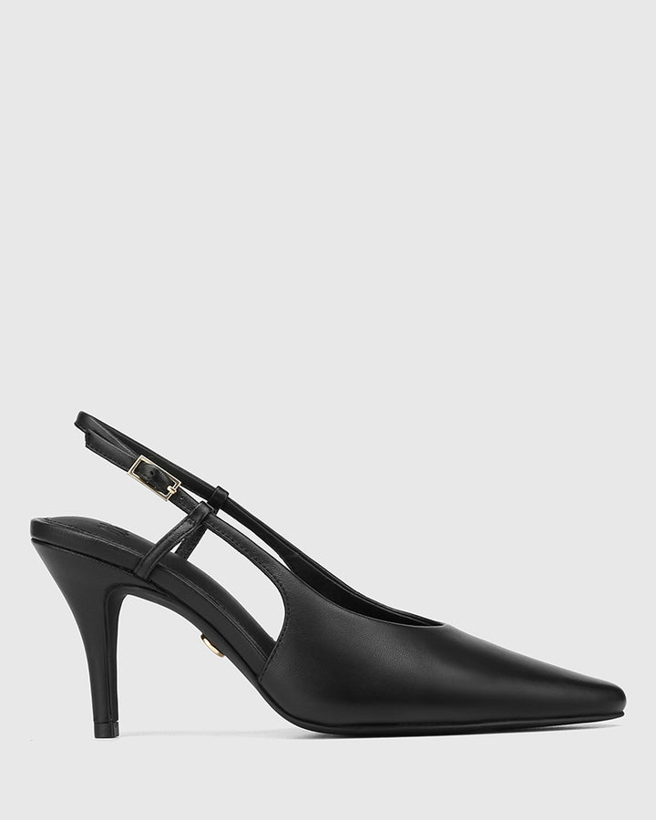 Sella Black Leather Slingback