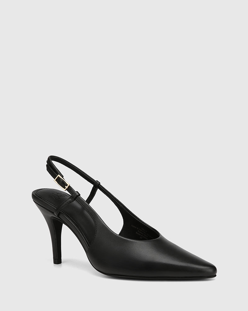 Sella Black Leather Slingback