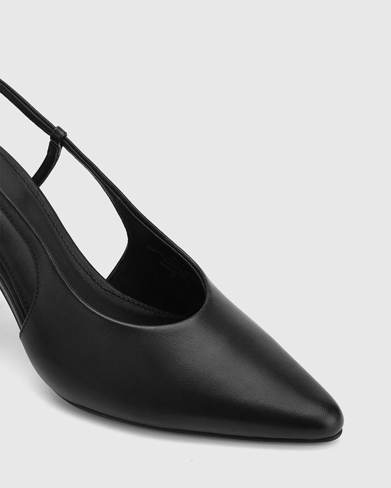 Sella Black Leather Slingback