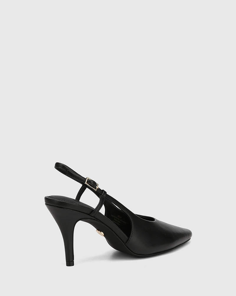Sella Black Leather Slingback