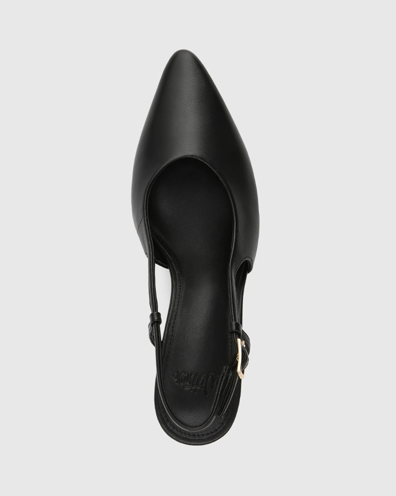 Sella Black Leather Slingback