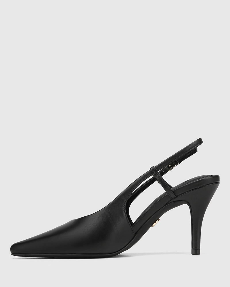 Sella Black Leather Slingback