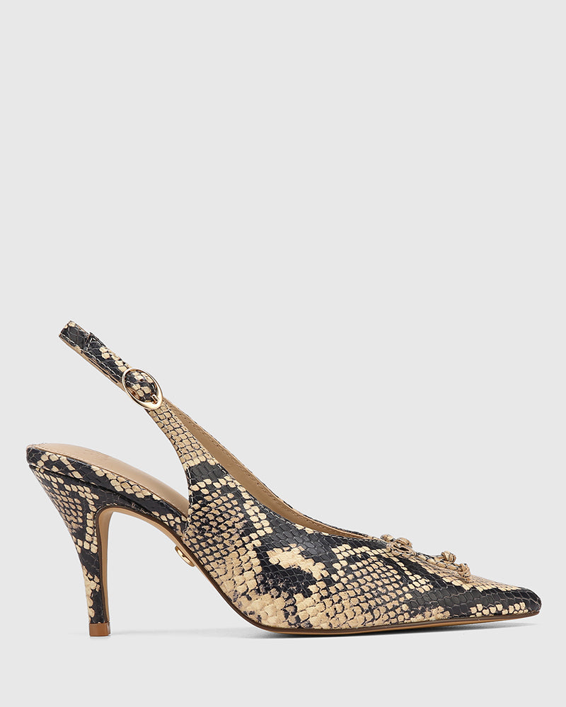 Sivan Ecru Multi Snake Embossed Leather Slingback