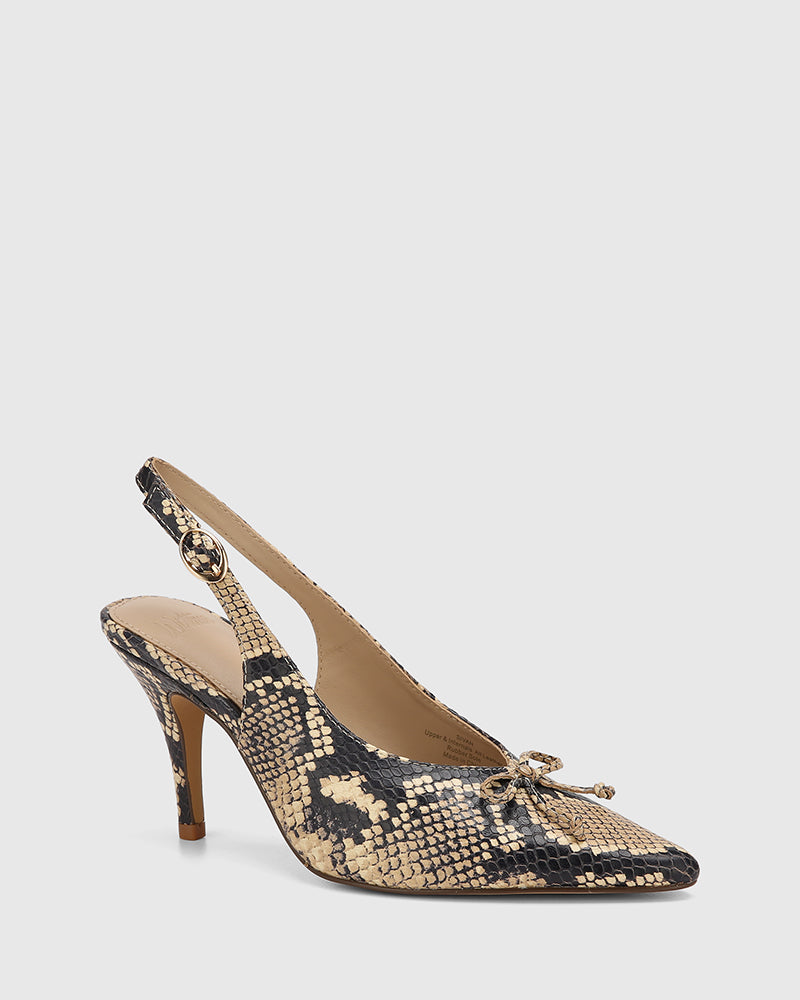 Sivan Ecru Multi Snake Embossed Leather Slingback