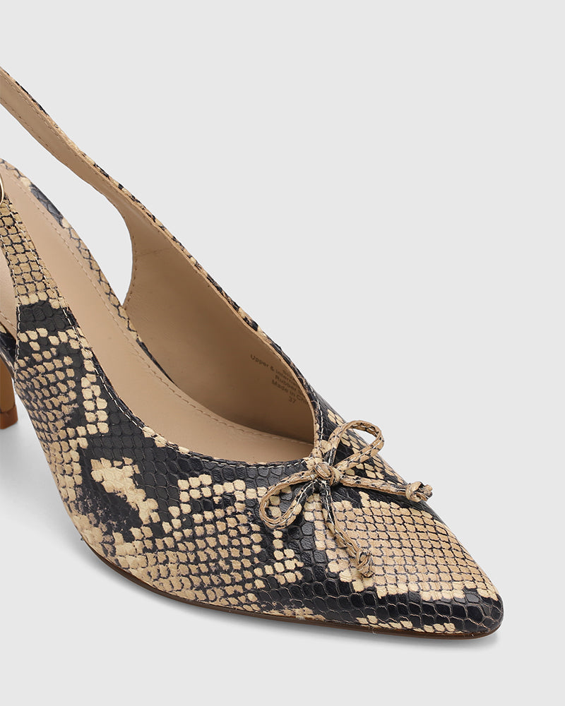 Sivan Ecru Multi Snake Embossed Leather Slingback