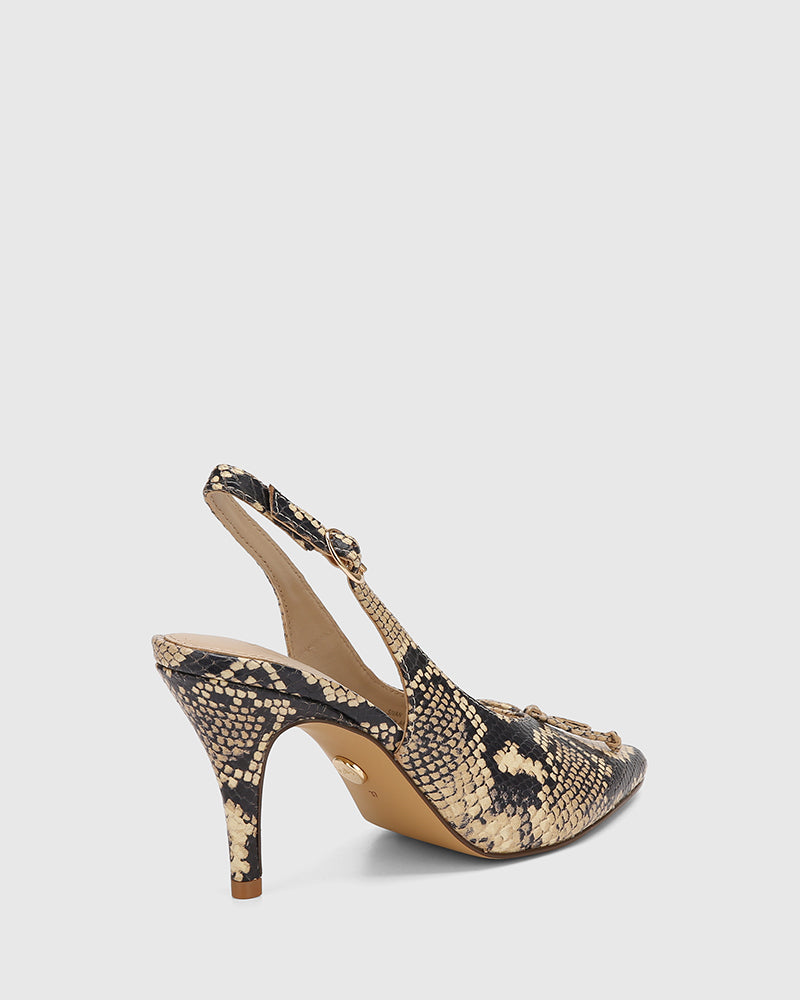 Sivan Ecru Multi Snake Embossed Leather Slingback