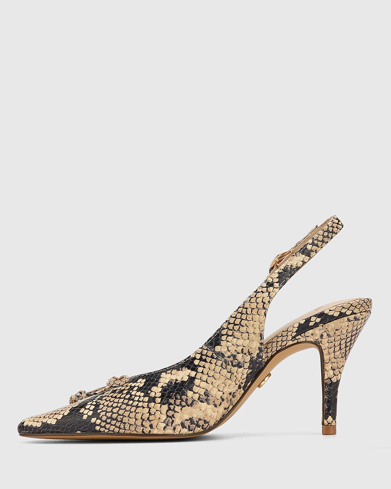 Sivan Ecru Multi Snake Embossed Leather Slingback