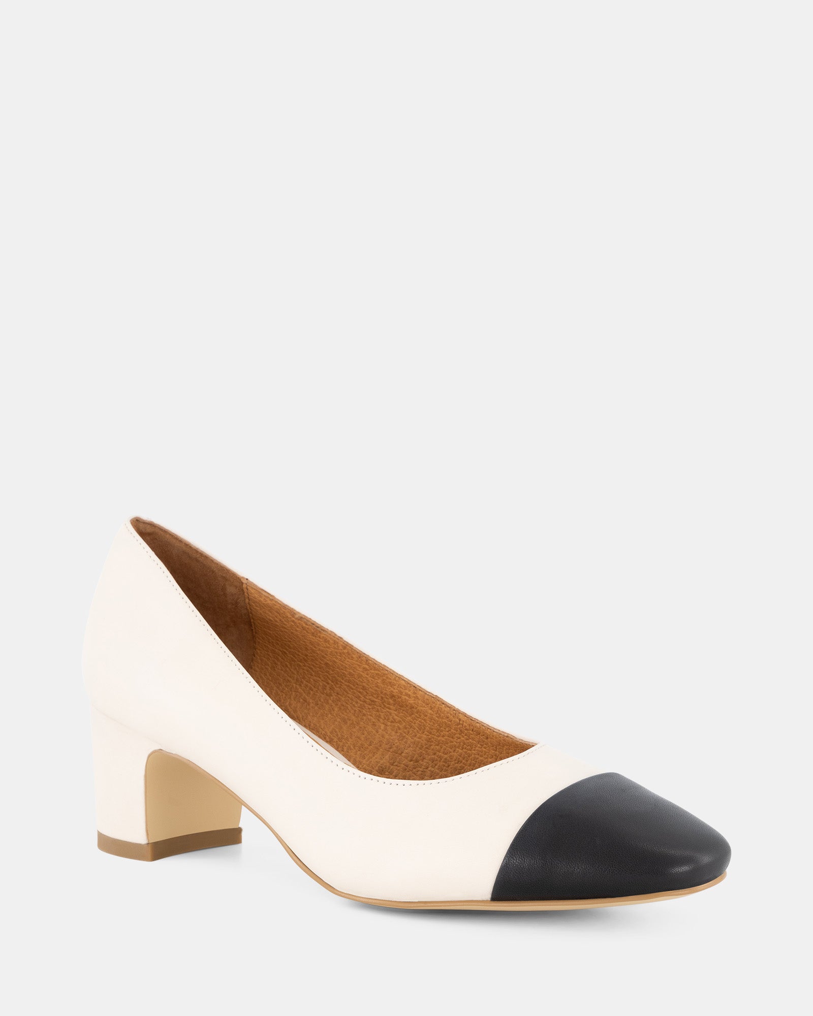 Mavis Bone and Black Leather Pump