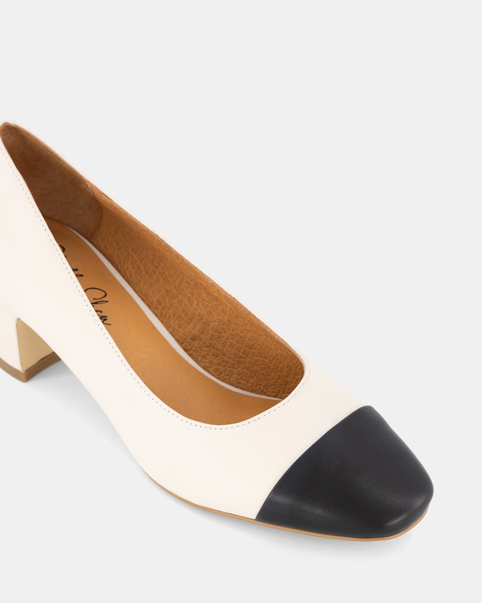 Mavis Bone and Black Leather Pump