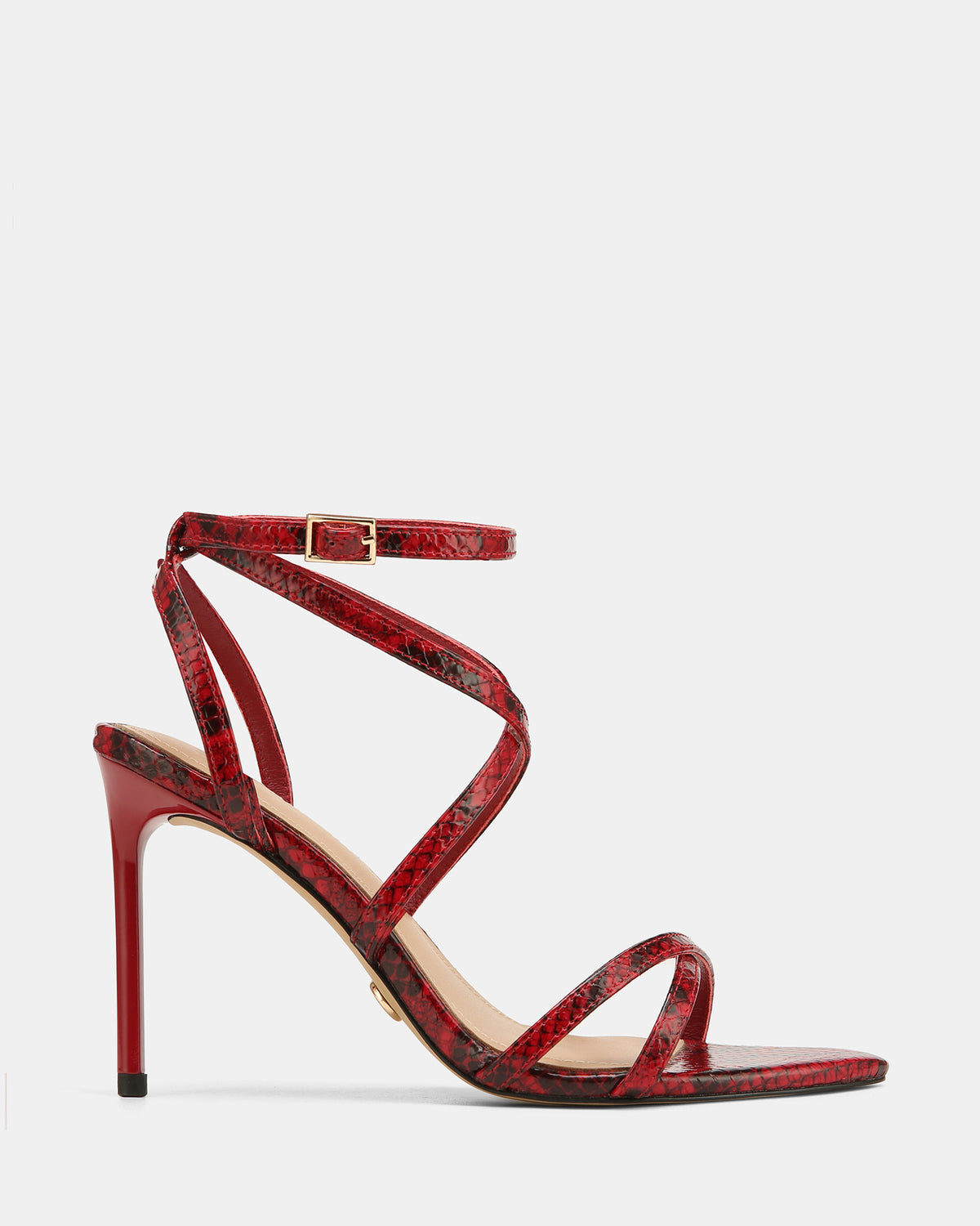 SYNTHIA HIGH SANDALS RED SNAKE LEATHER