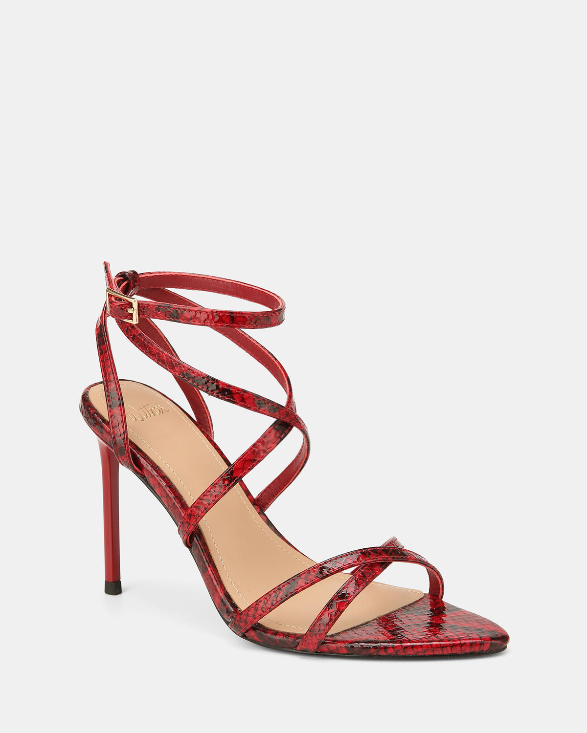SYNTHIA HIGH SANDALS RED SNAKE LEATHER