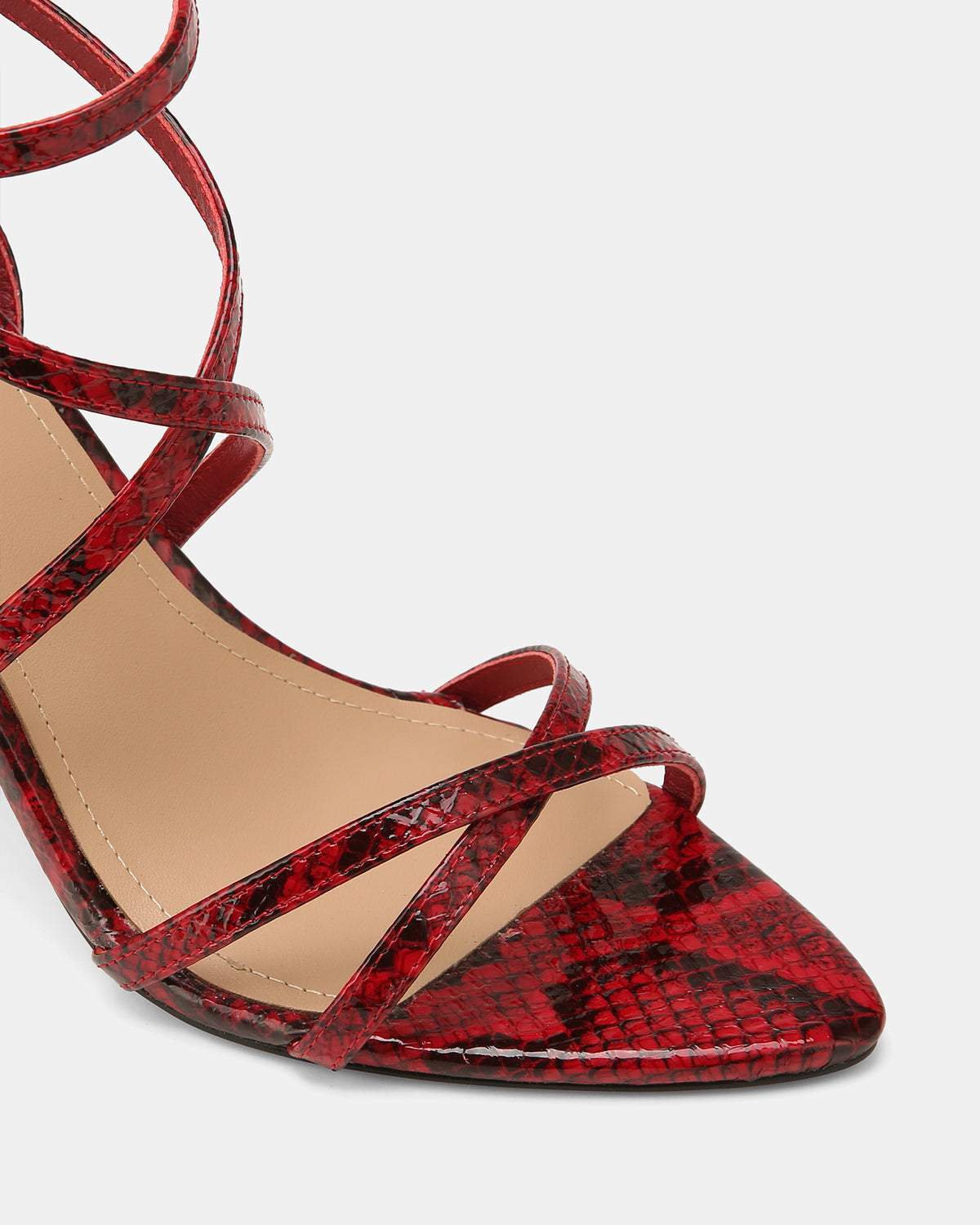 SYNTHIA HIGH SANDALS RED SNAKE LEATHER