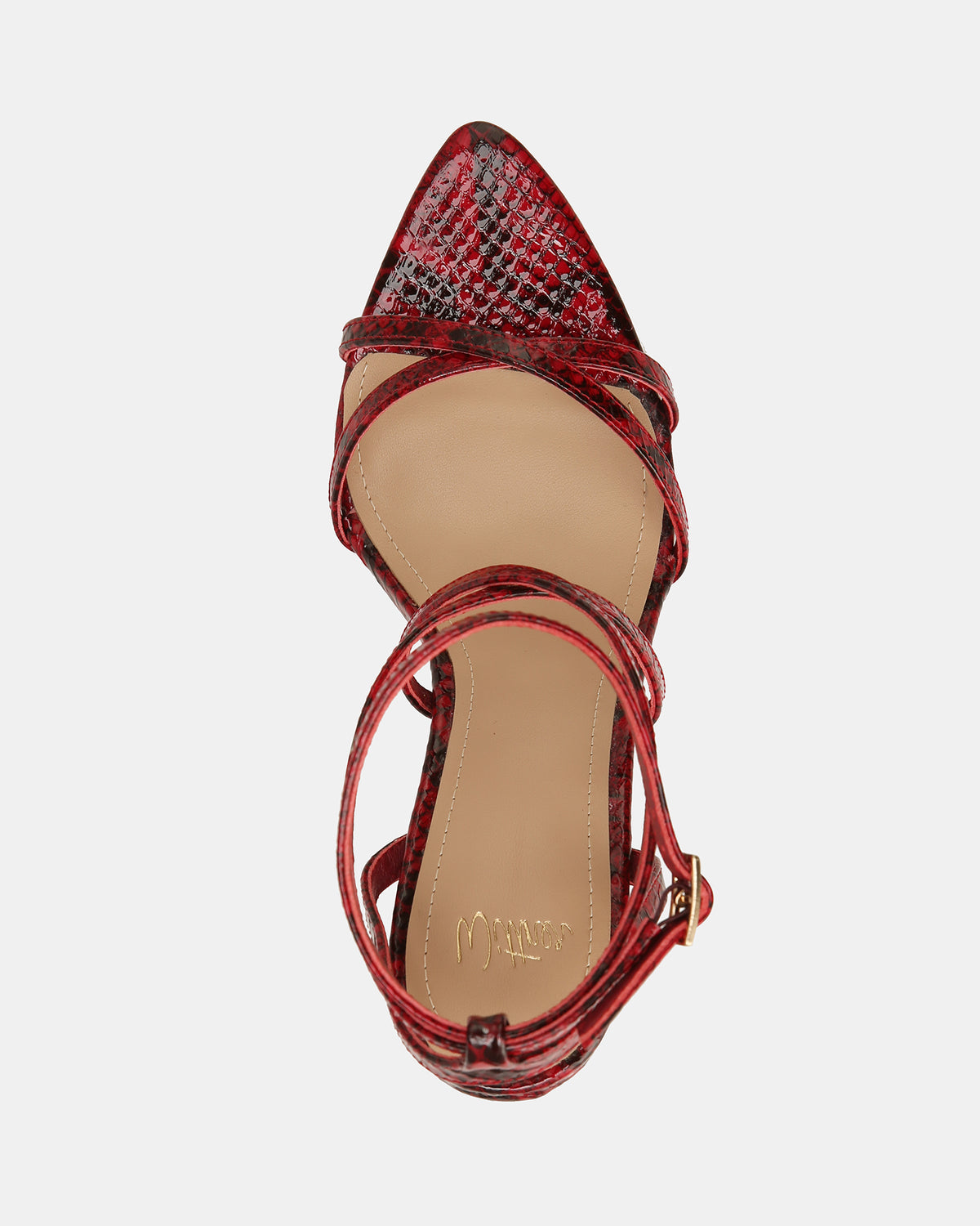 SYNTHIA HIGH SANDALS RED SNAKE LEATHER