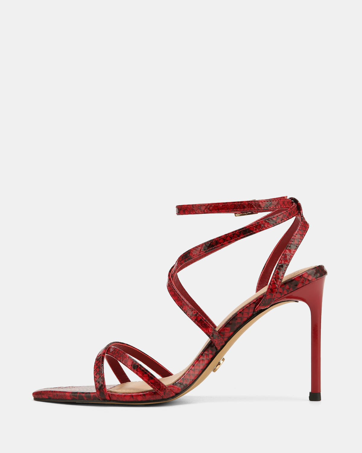 SYNTHIA HIGH SANDALS RED SNAKE LEATHER