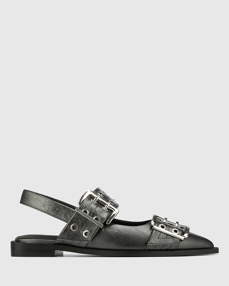 Daxton Gunmetal Metallic Leather Slingback