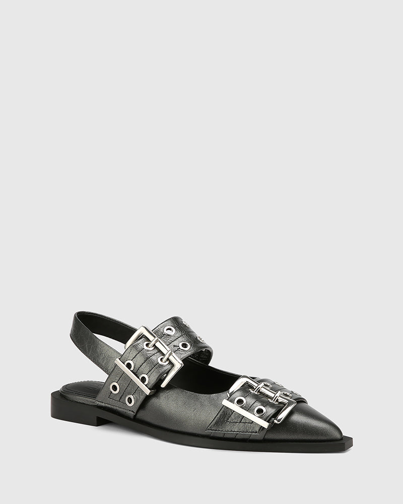 Daxton Gunmetal Metallic Leather Slingback