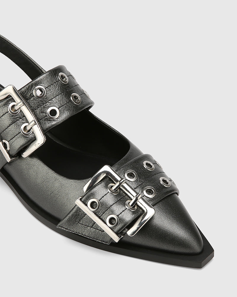 Daxton Gunmetal Metallic Leather Slingback