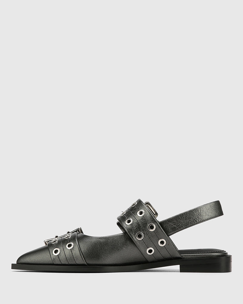 Daxton Gunmetal Metallic Leather Slingback