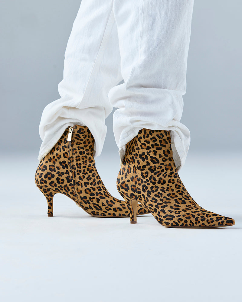Tadita Sand Leopard Print Hair On Leather Ankle Boot