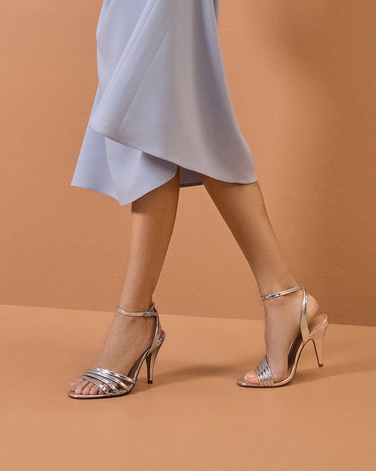 Tate Dark Silver Metallic Leather Strappy Heel