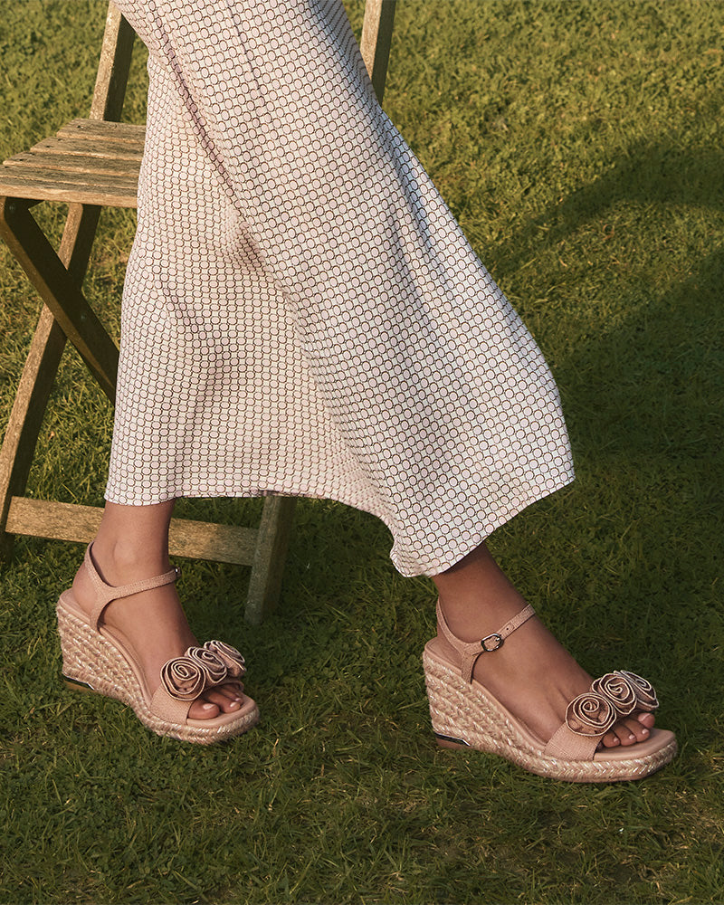 Tess Ballet Pink Textile Espadrille Wedge