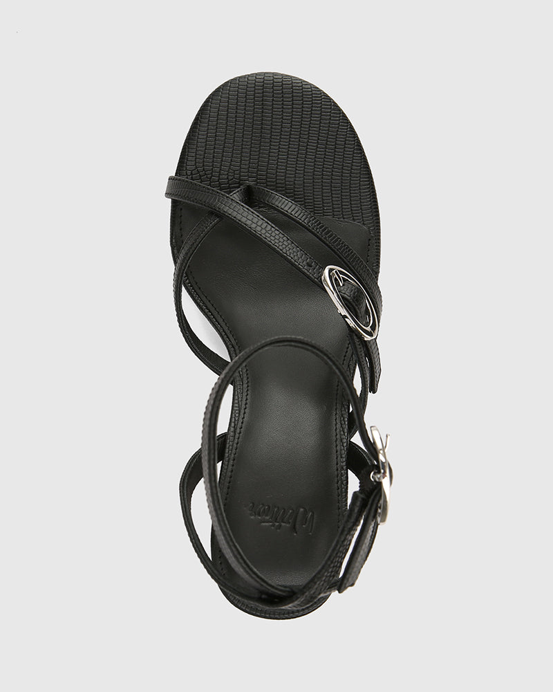 Utari Black Reptile Embossed Leather Strappy Heel