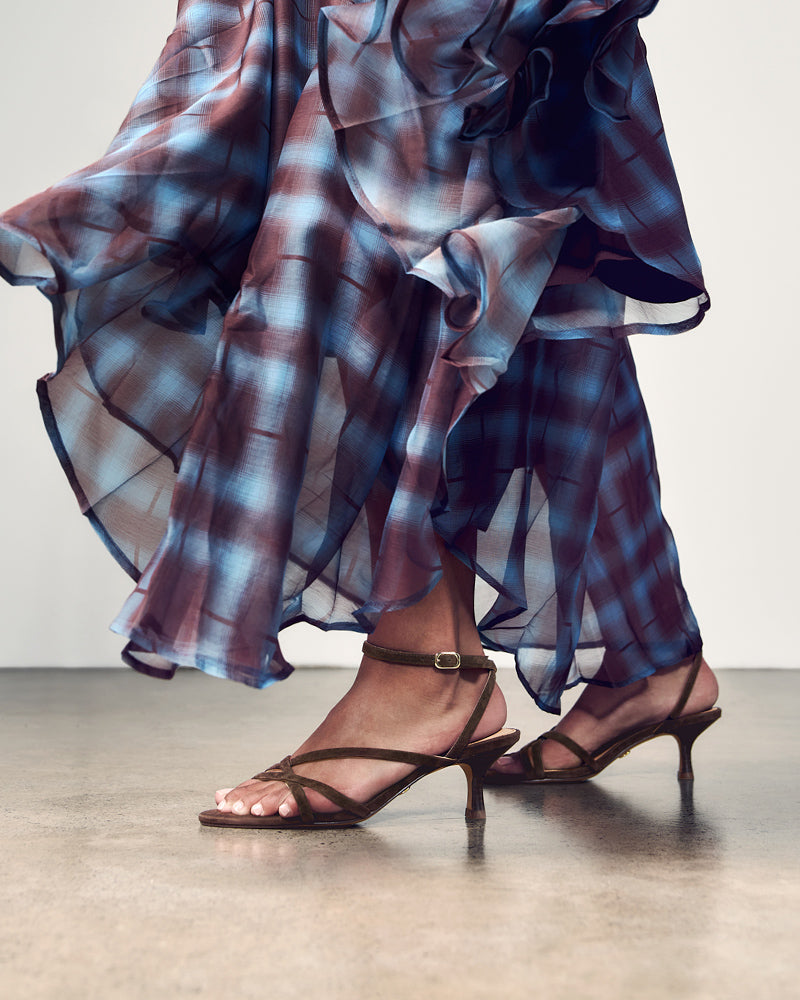 Kailee Chocolate Suede Leather Strappy Heel