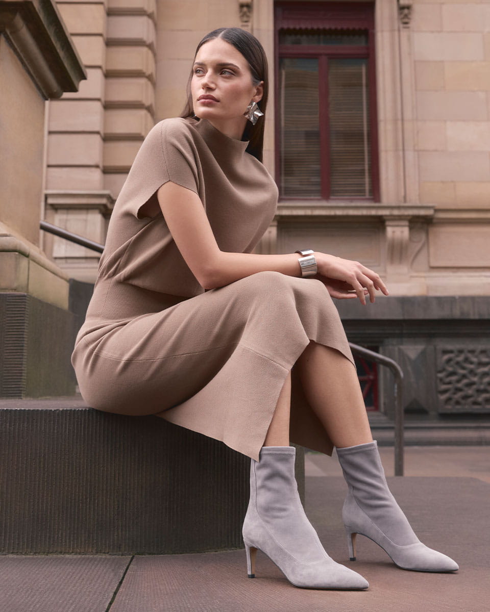 Felix Cement Grey Stretch Suede Leather Ankle Boot