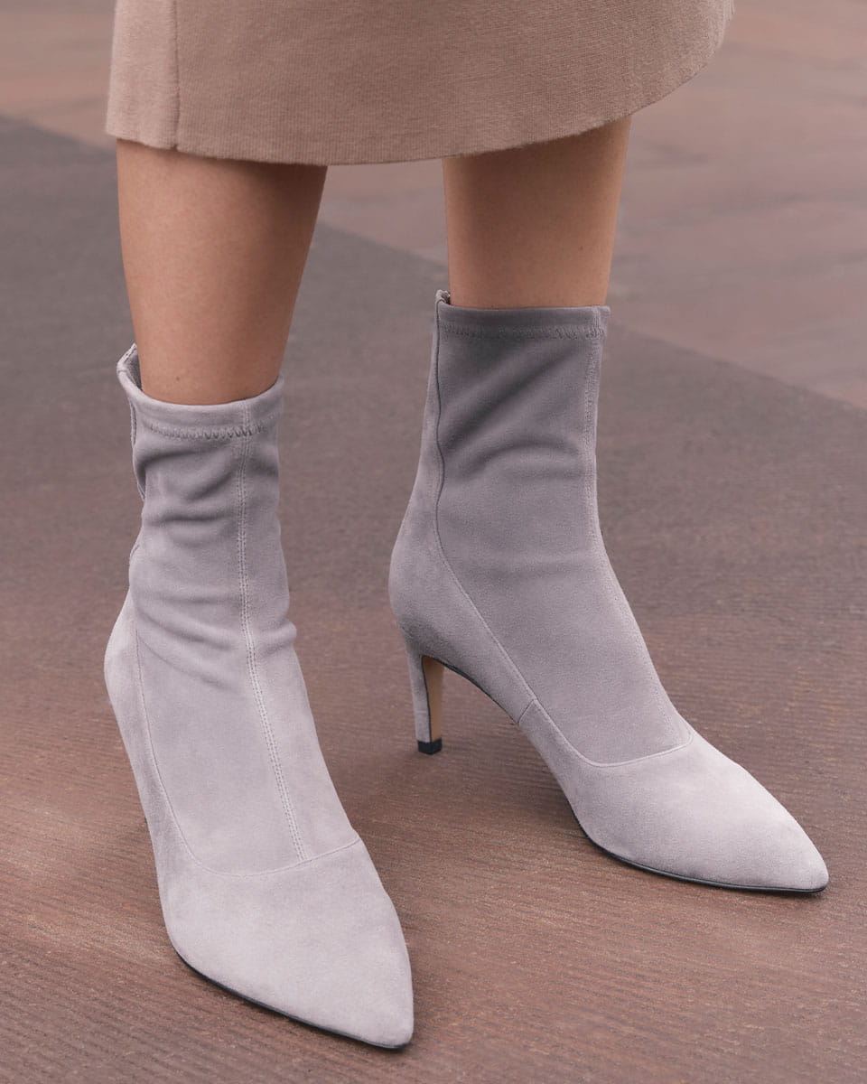 Felix Cement Grey Stretch Suede Leather Ankle Boot