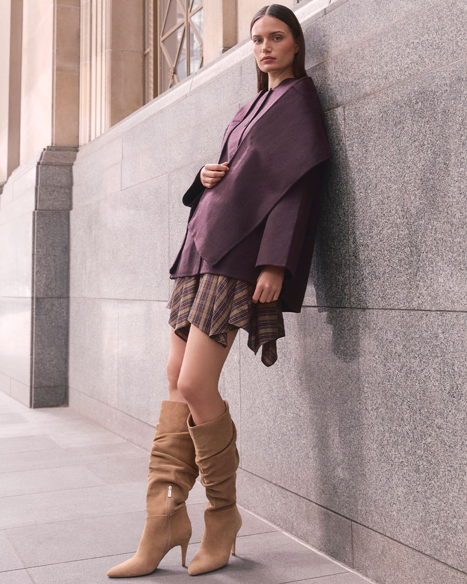 Romayn Fawn Suede Leather Knee High Boot