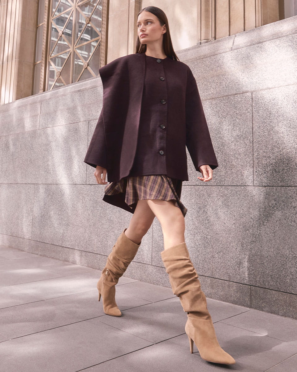 Romayn Fawn Suede Leather Knee High Boot