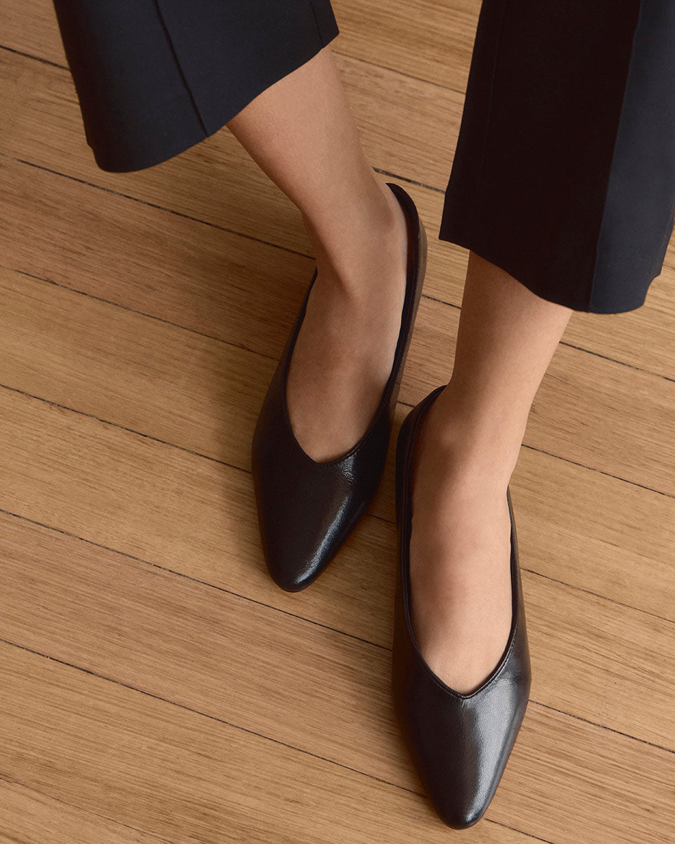 Calio Black Leather Ballet Flat