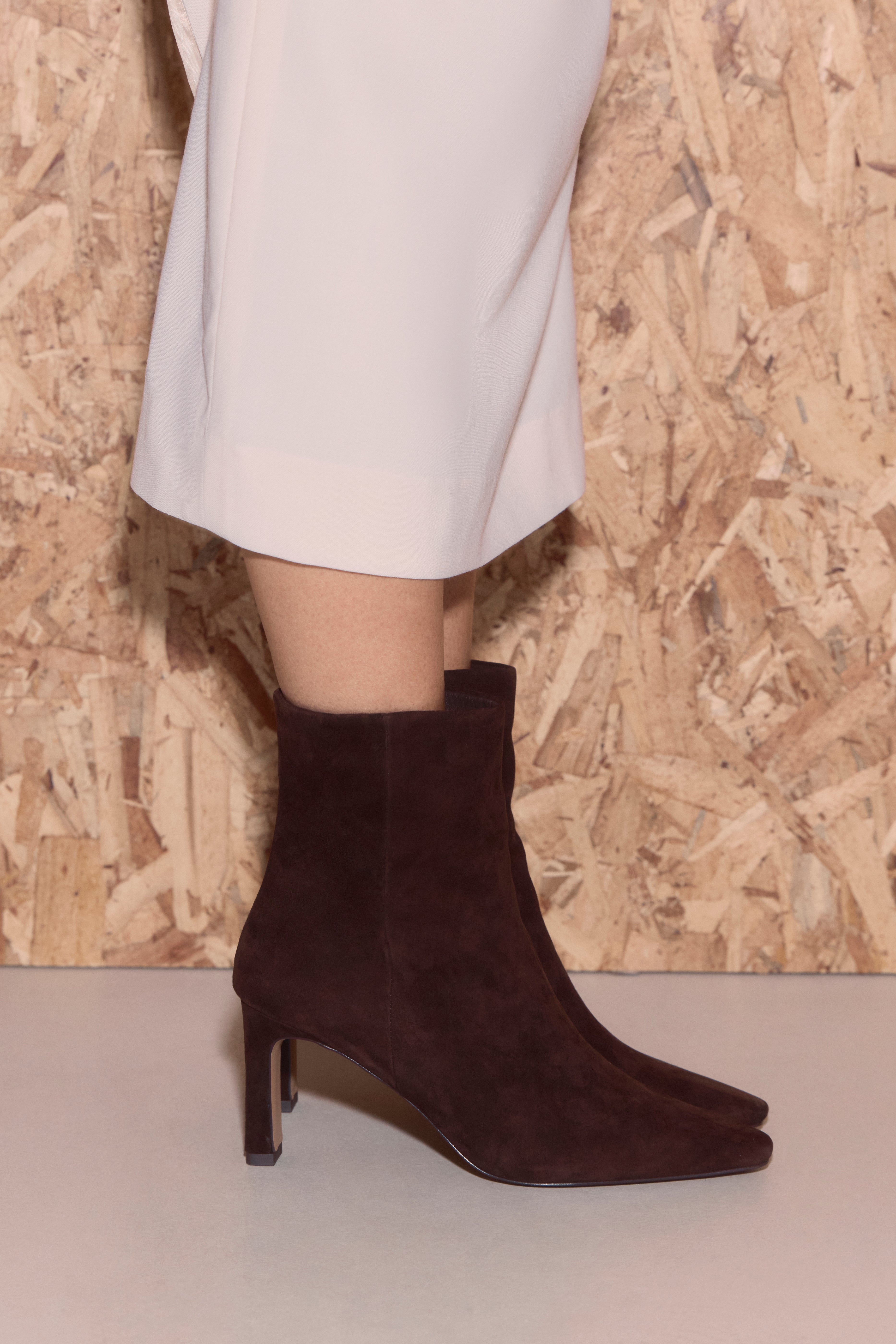 Nina Chocolate Suede Leather Ankle Boot