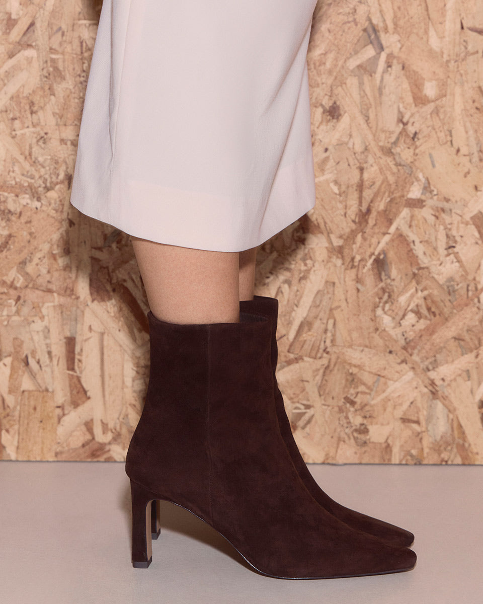 Nina Chocolate Suede Leather Ankle Boot