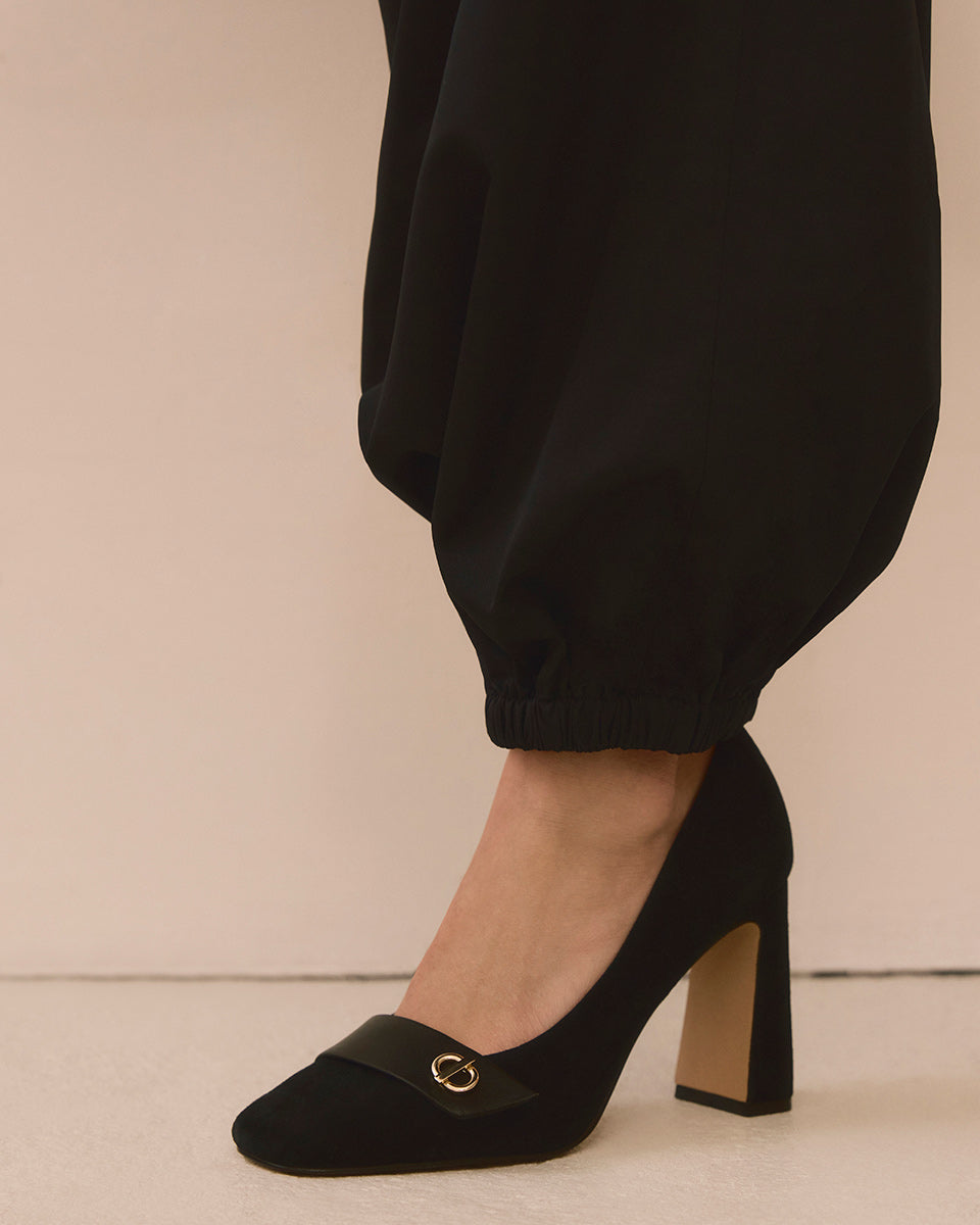 Petra Black Suede Leather Pump