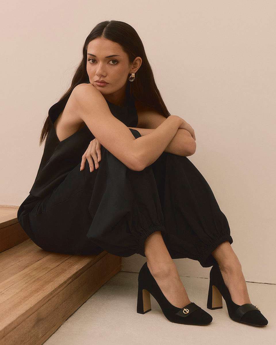 Petra Black Suede Leather Pump