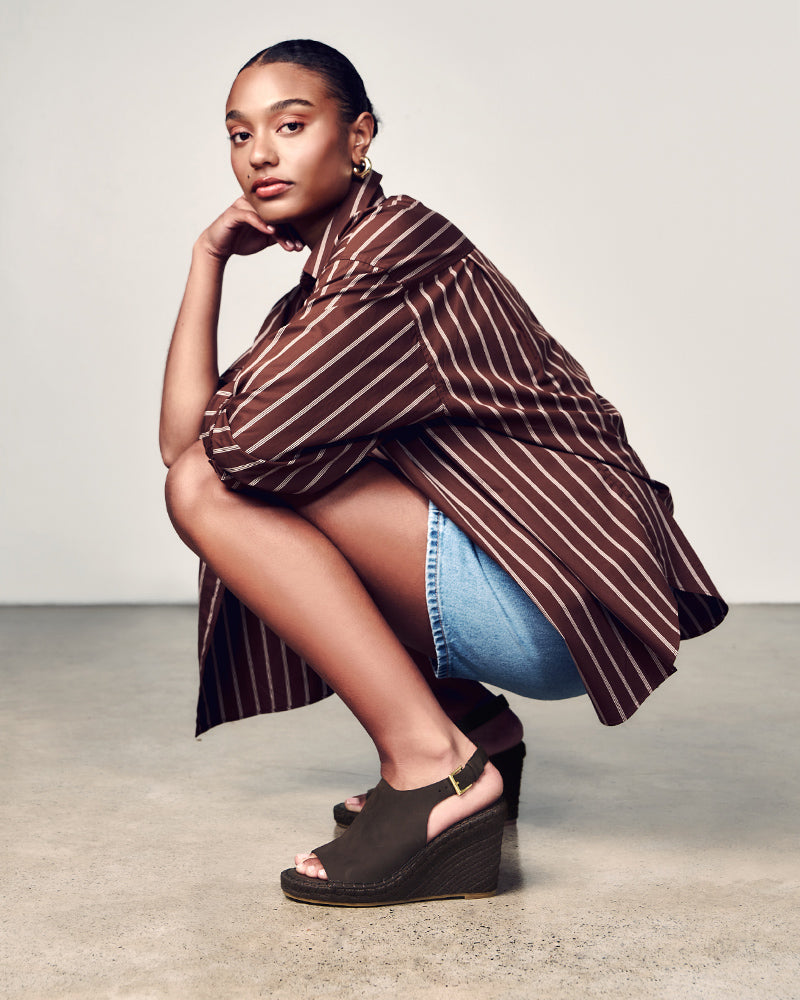 Xandria Espresso Leather Espadrille Wedge