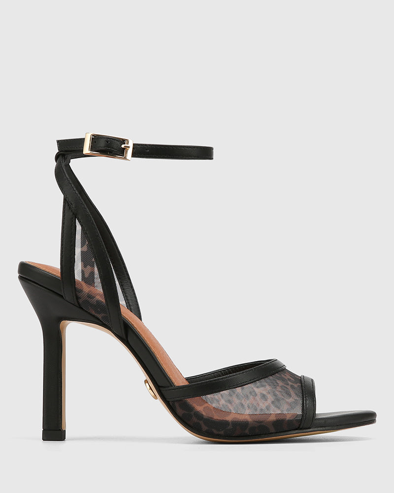 Zoella Black Leopard Print Mesh Textile Heel