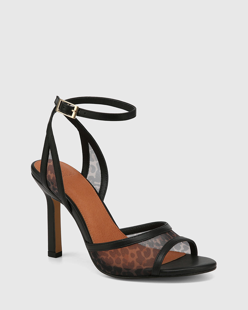 Zoella Black Leopard Print Mesh Textile Heel