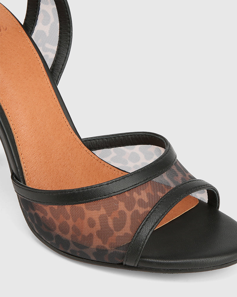 Zoella Black Leopard Print Mesh Textile Heel