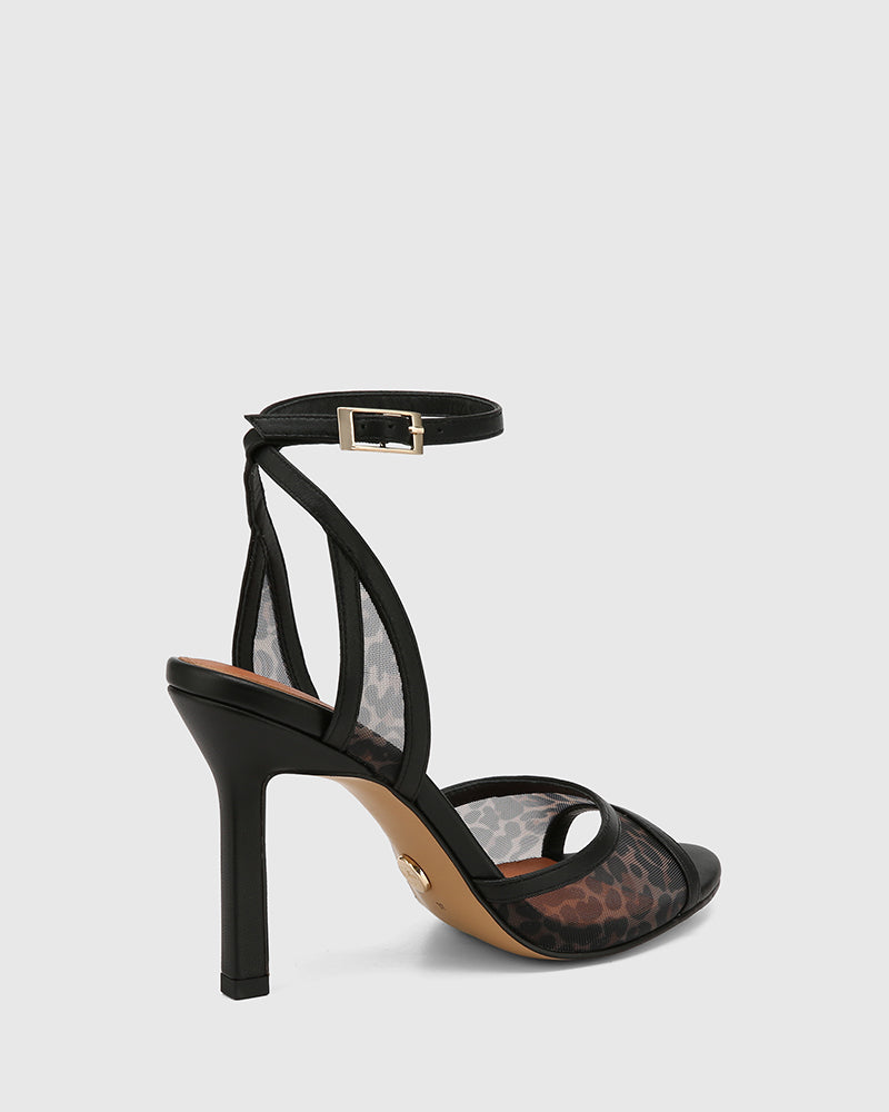 Zoella Black Leopard Print Mesh Textile Heel