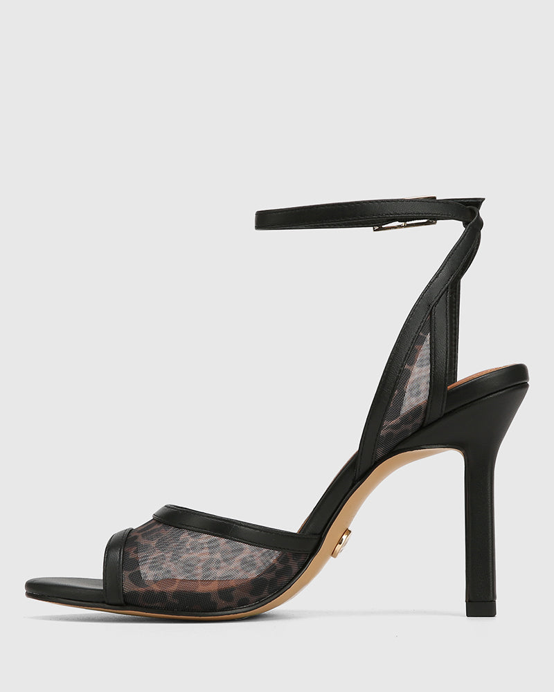 Zoella Black Leopard Print Mesh Textile Heel