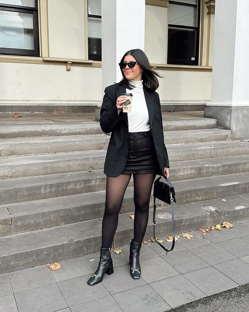 Naomi Black Leather Block Heel Ankle Boot